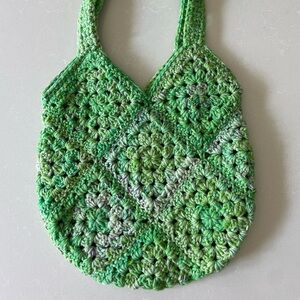Crochet Granny Square Shoulder Bag Green